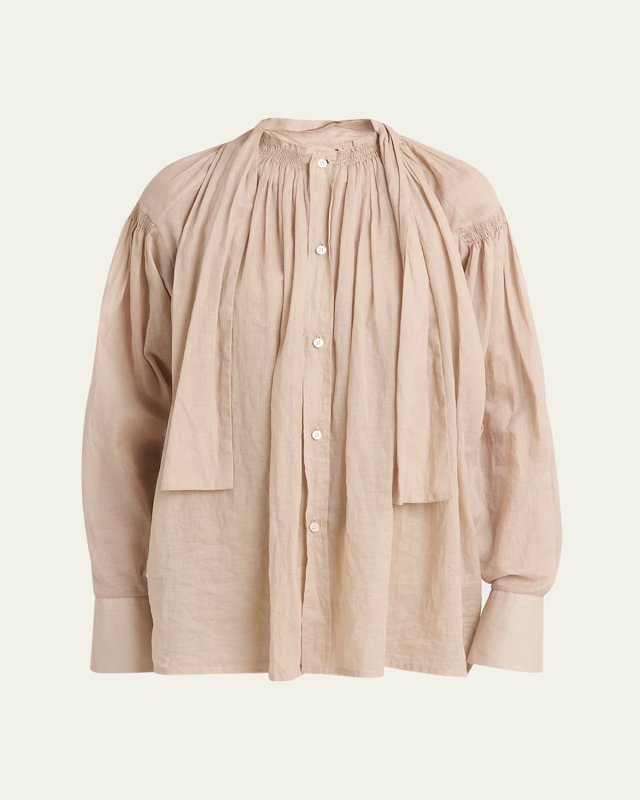 Pleated Scarf-Neck Blouse
